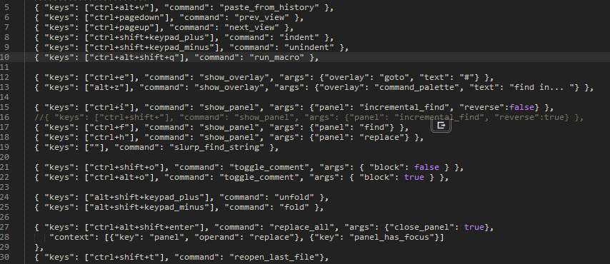 Sublime Text'te tüm tuş kombinasyonları ve tüm diğer ayarlar, xml ve json formatında dosyalarda tutuluyor.